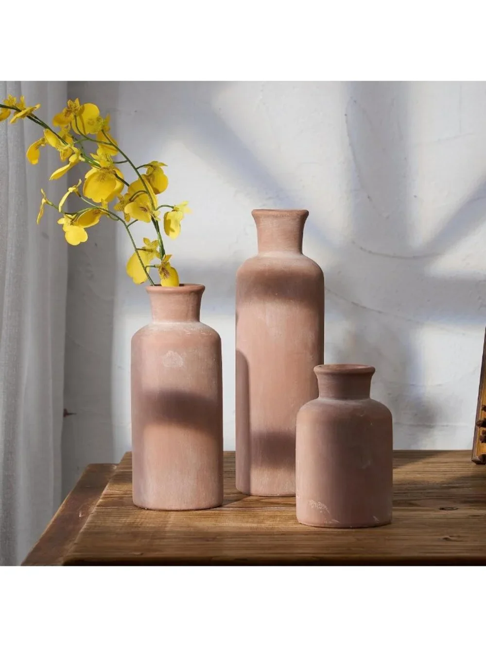Rustic Ceramic Terracotta Vase Set of 3 | Farmhouse Home Decor for Table
